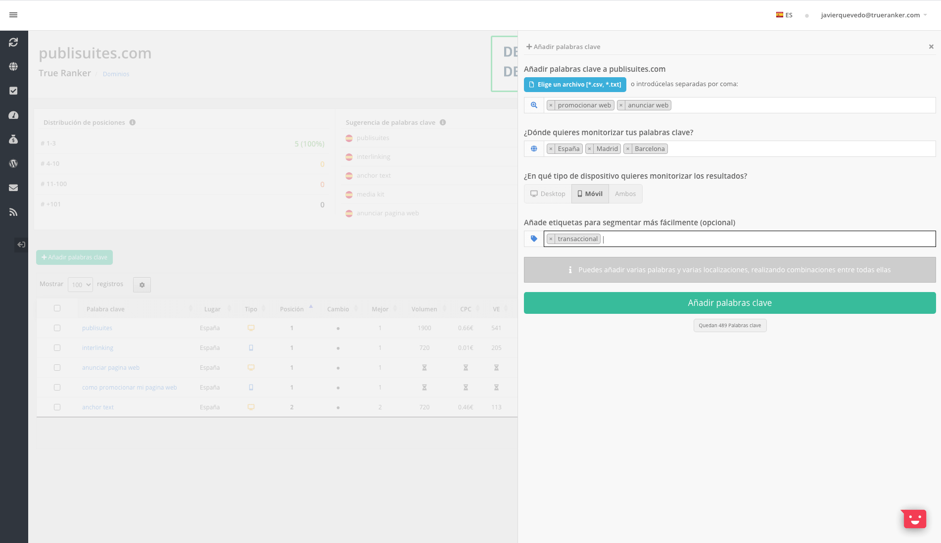 añadir palabras clave TrueRanker SEO añadir palabras clave TrueRanker SEO