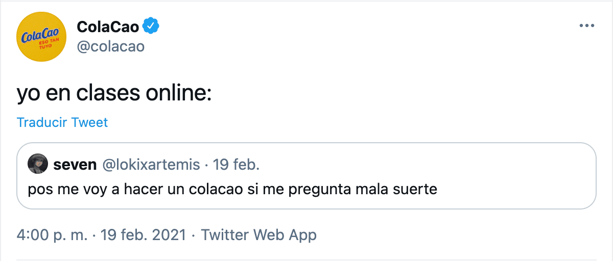 estrategia marketing twitter colacao meme clases online