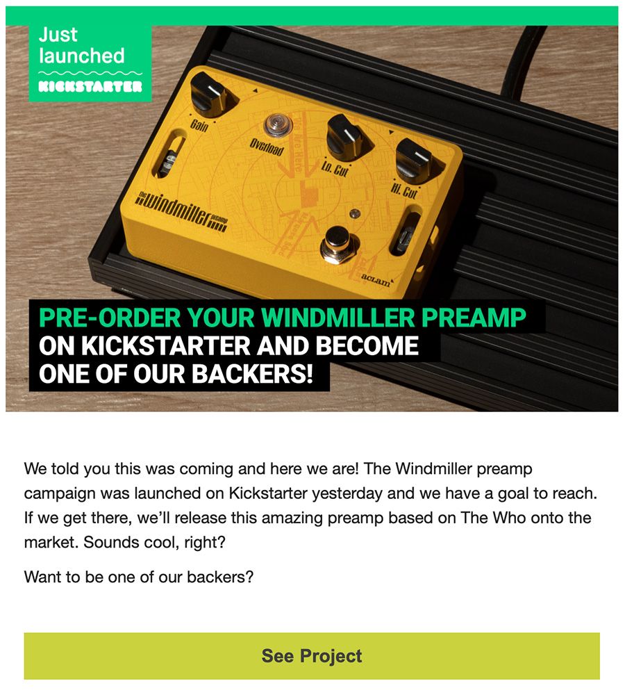 Ejemplo newsletter Kickstarter de Aclam ejemplo newsletter kickstarter aclam