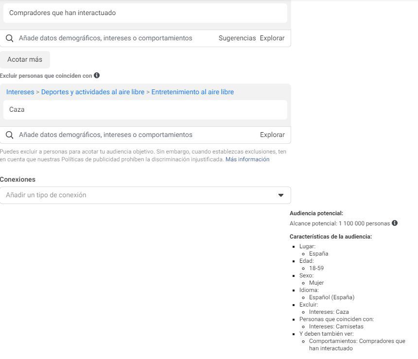 excluir intereses audiencia guardada facebook ads
