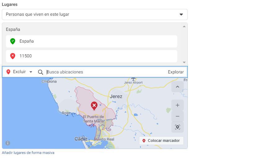 excluir lugares audiencia guardada facebook ads