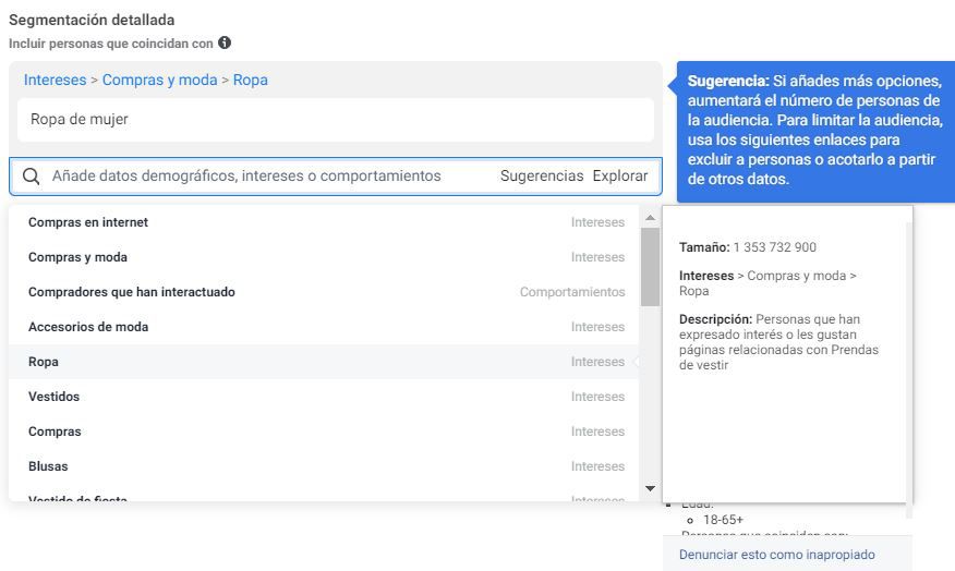 intereses audiencia guardada facebook ads