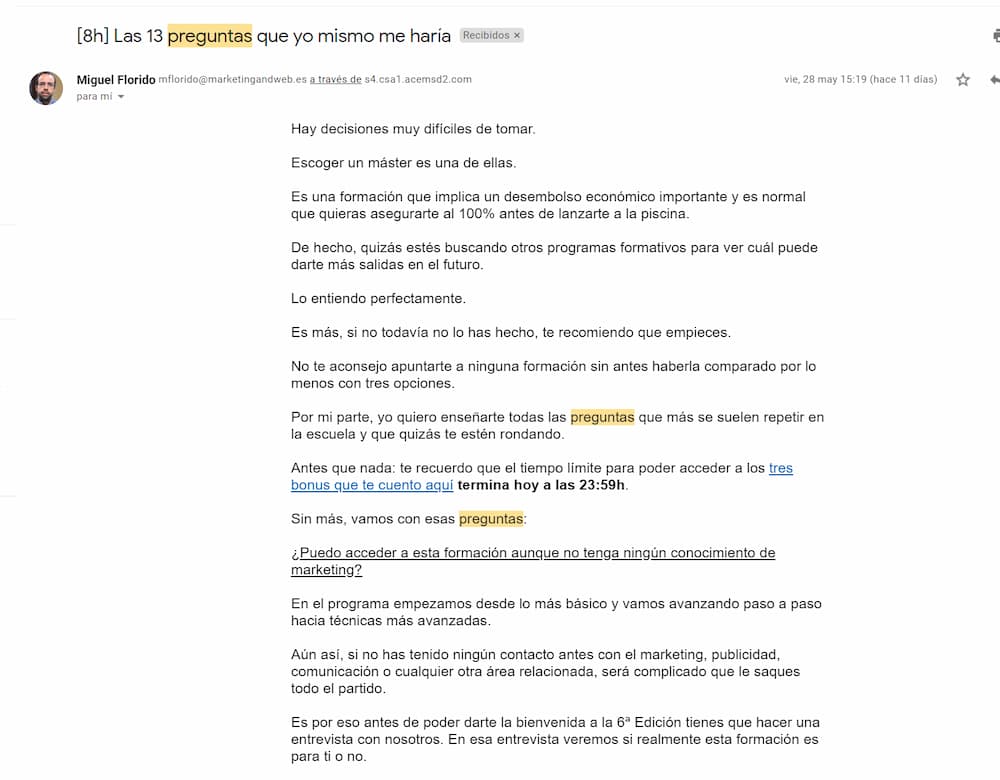 ideas para email marketing ejemplo preguntas