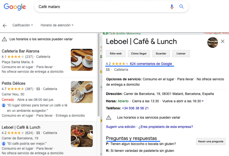 Ejemplo de un perfil completo en GMB