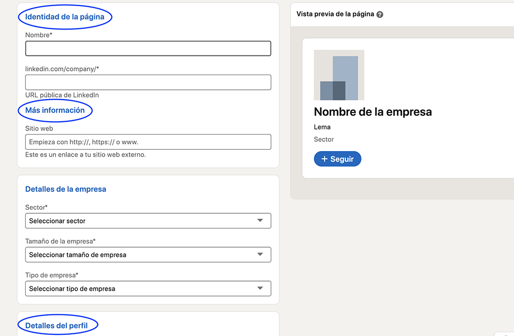 datos pagina linkedin