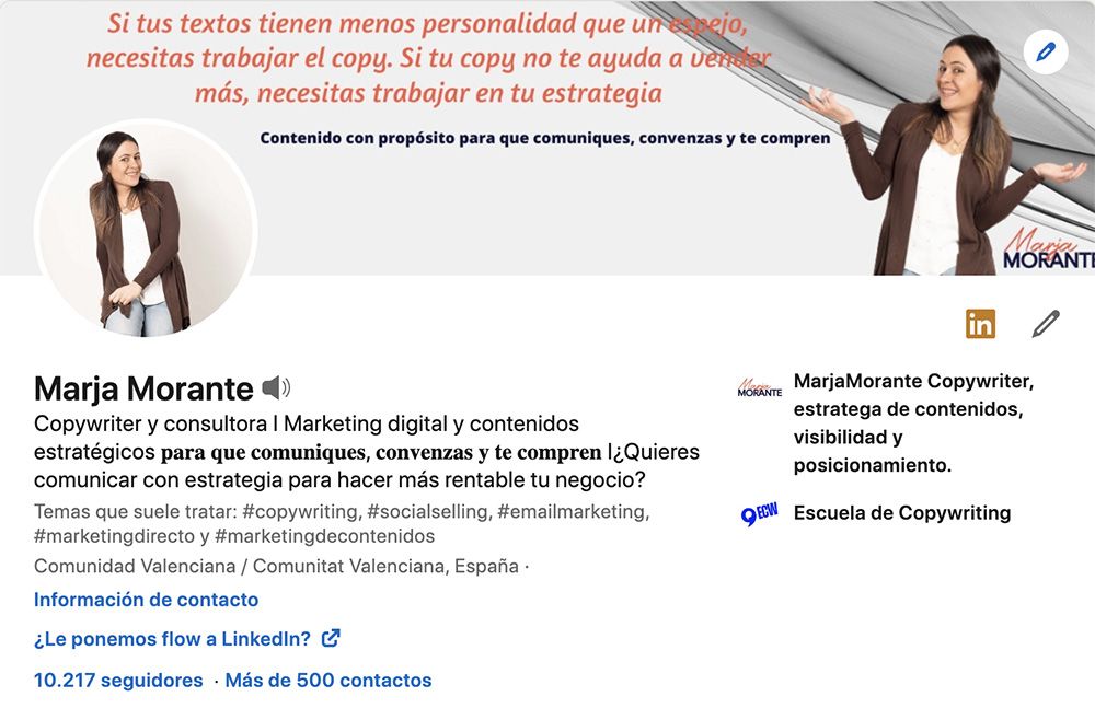 Copywriting para LinkedIn marja morante