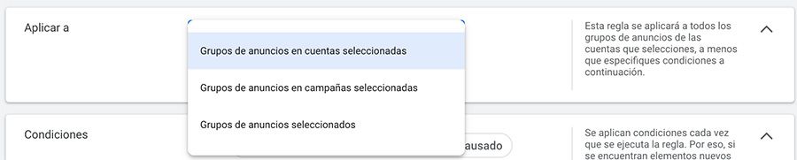 donde aplicar la regla automatizada