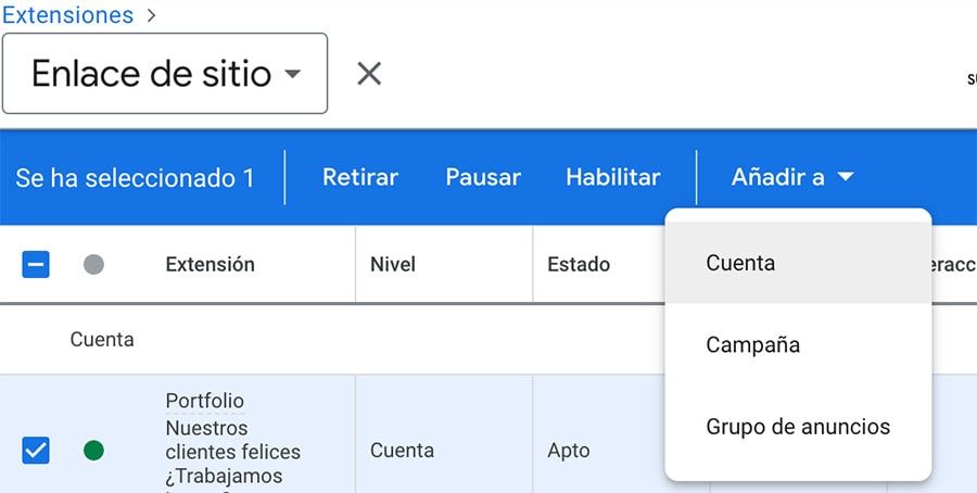 añadir extension asociacion