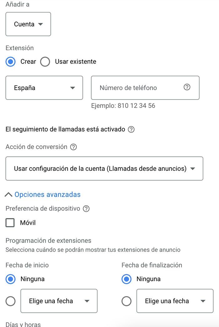 como crear extension de llamada en google ads