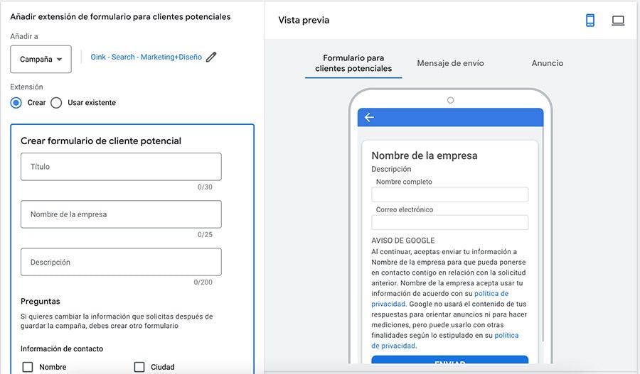 como crear extensiones de formulario para clientes potenciales