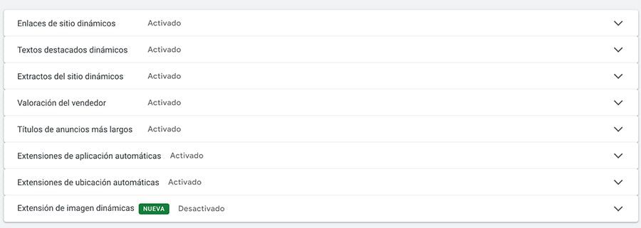 configuracion extensiones automaticas google ads