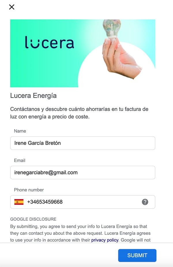 ejemplo anuncio con extension de formulario para clientes potenciales