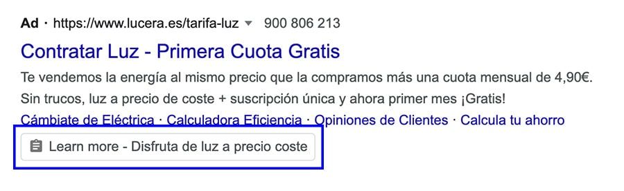 ejemplo anuncio con extension de formulario para clientes potenciales