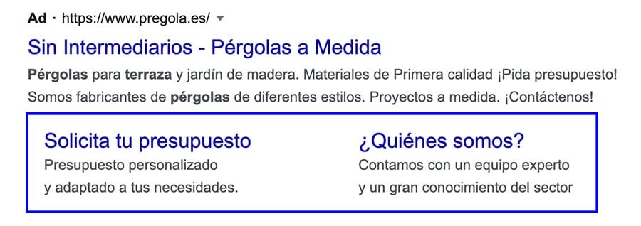 ejemplo anuncio con extension enlaces de sitio