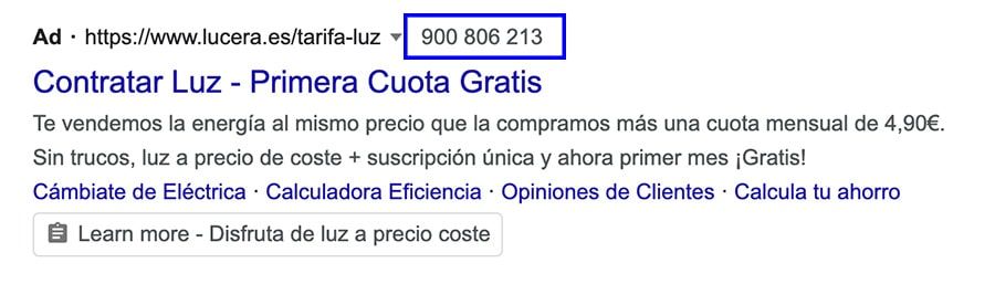 ejemplo anuncio con extension llamada desktop