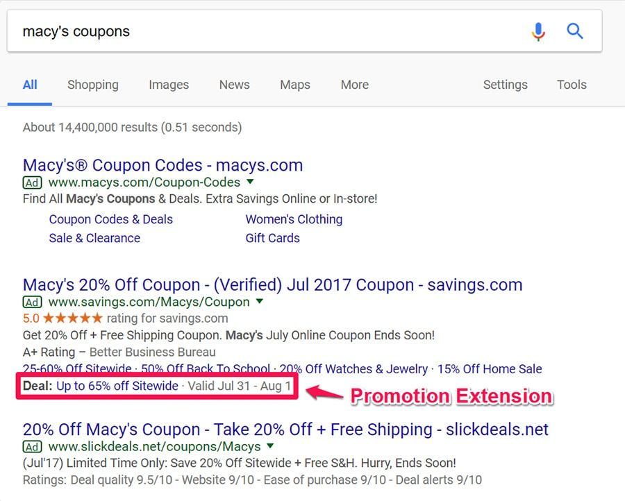 ejemplo anuncio con extension promociones