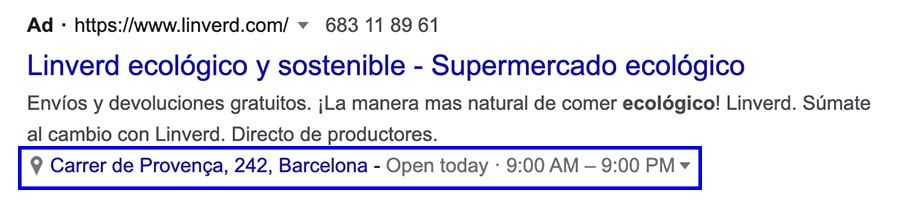 ejemplo anuncio con extension ubicacion