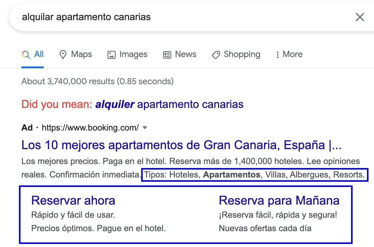 ejemplo anuncio google ads con extensiones