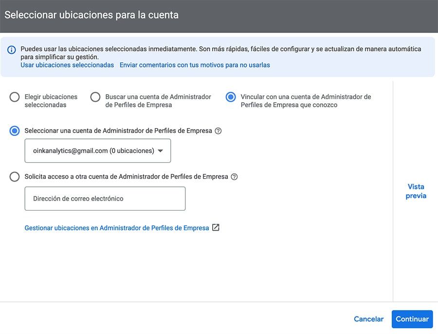 seleccionar ubicacion cuenta