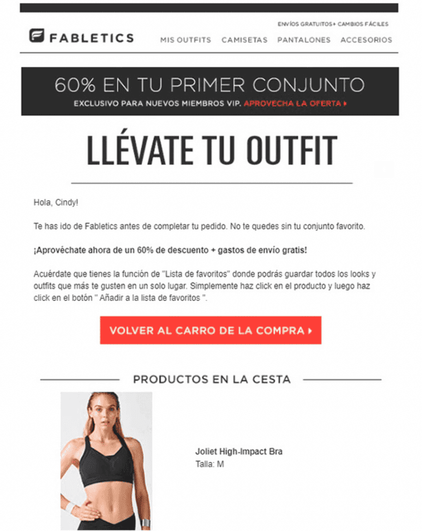 email transaccional ejemplo carrito abandonado