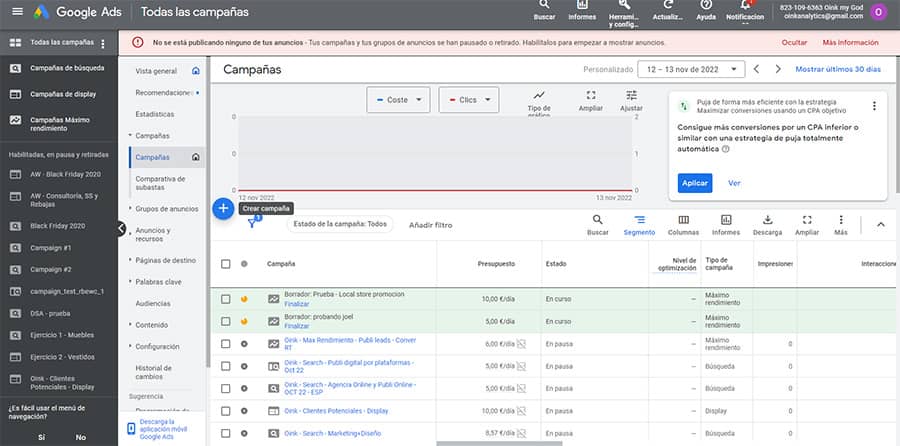 maximo rendimiento crear nueva campaña google ads maximo rendimiento crear nueva campaña