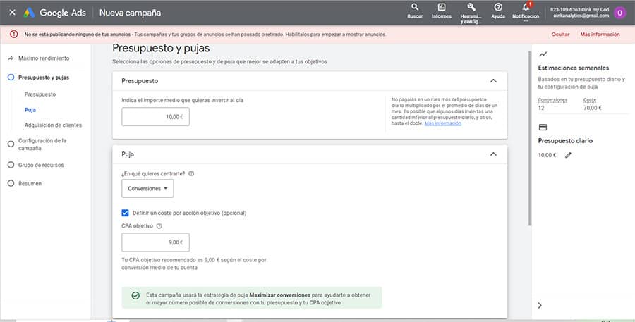 campaña maximo rendimiento google ads presupuesto y puja campaña maximo rendimiento google ads presupuesto y puja