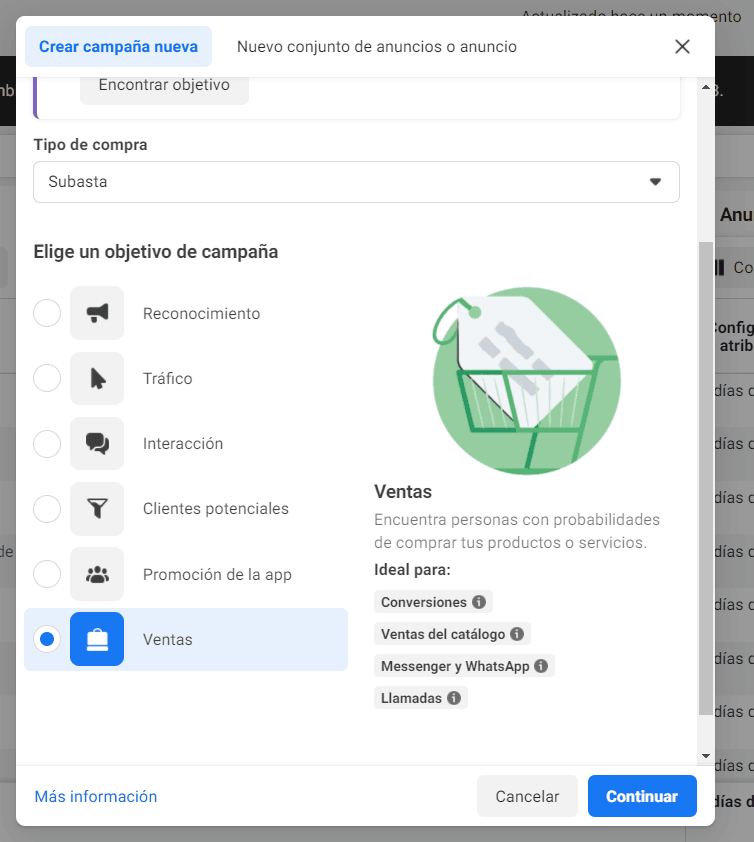 Objetivo Ventas publicidad meta Objetivo Ventas publicidad meta business manager