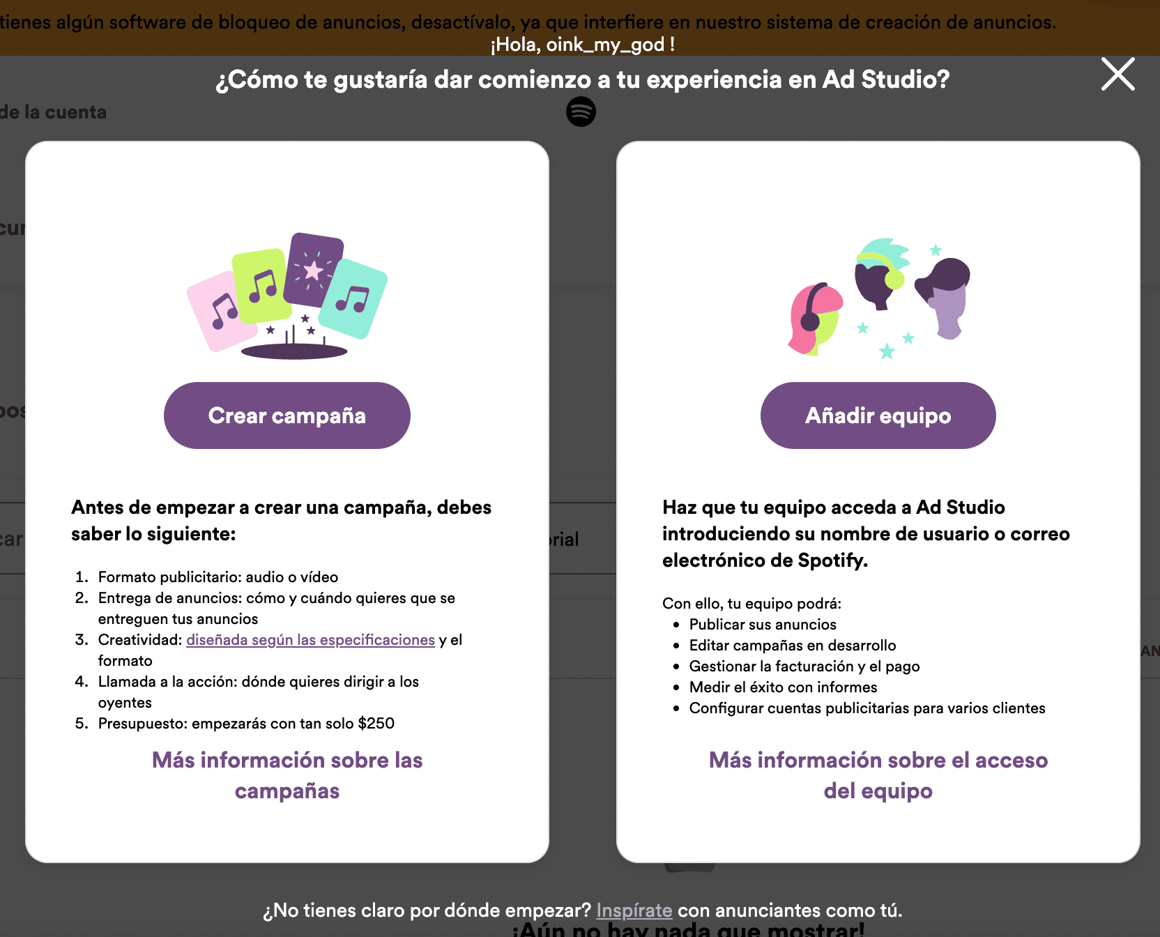 configurar cuenta spotify ad studio