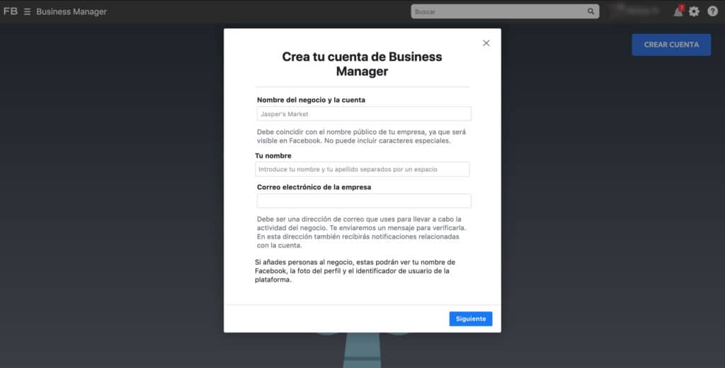crear cuenta business manager crear business manager