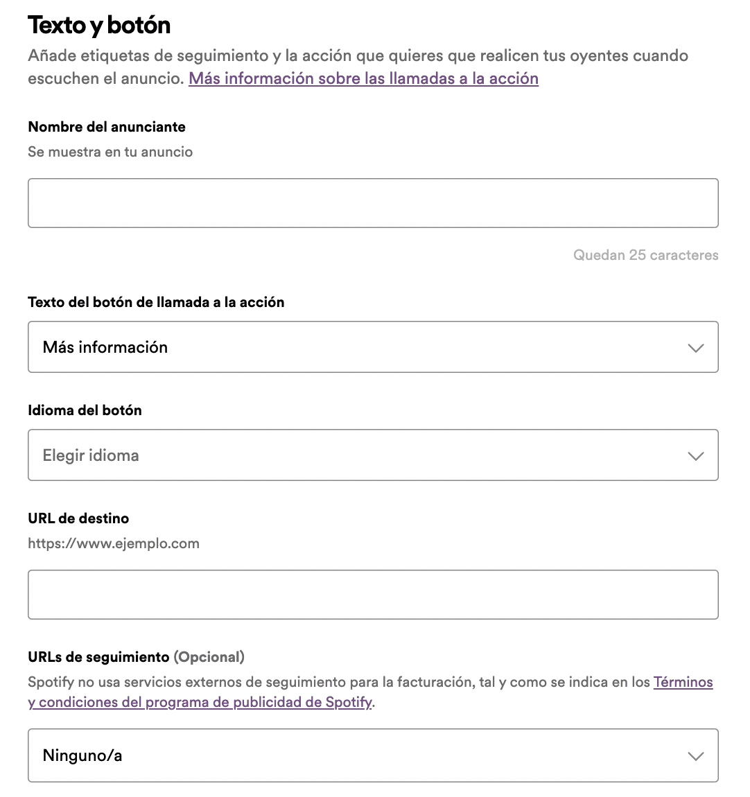 crear campaña spotify ad studio anuncio texto cta boton