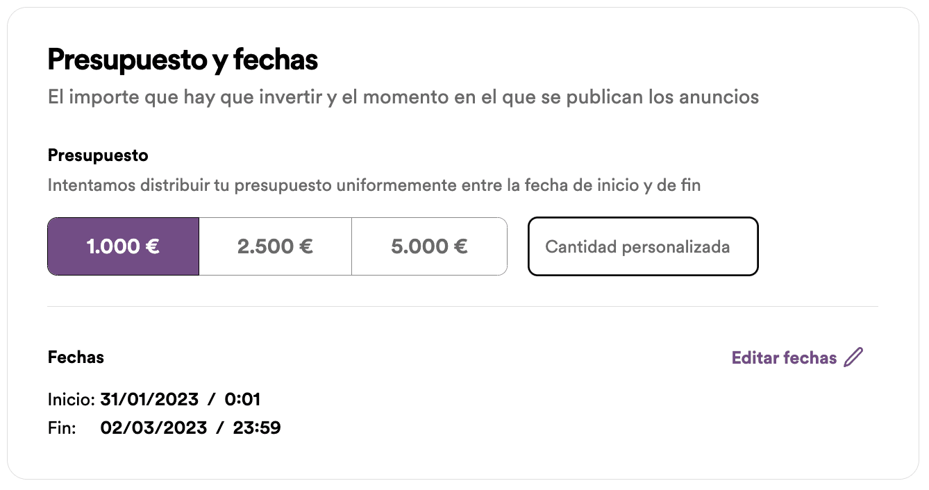 crear campaña spotify ad studio grupo anuncios presupuesto fechas