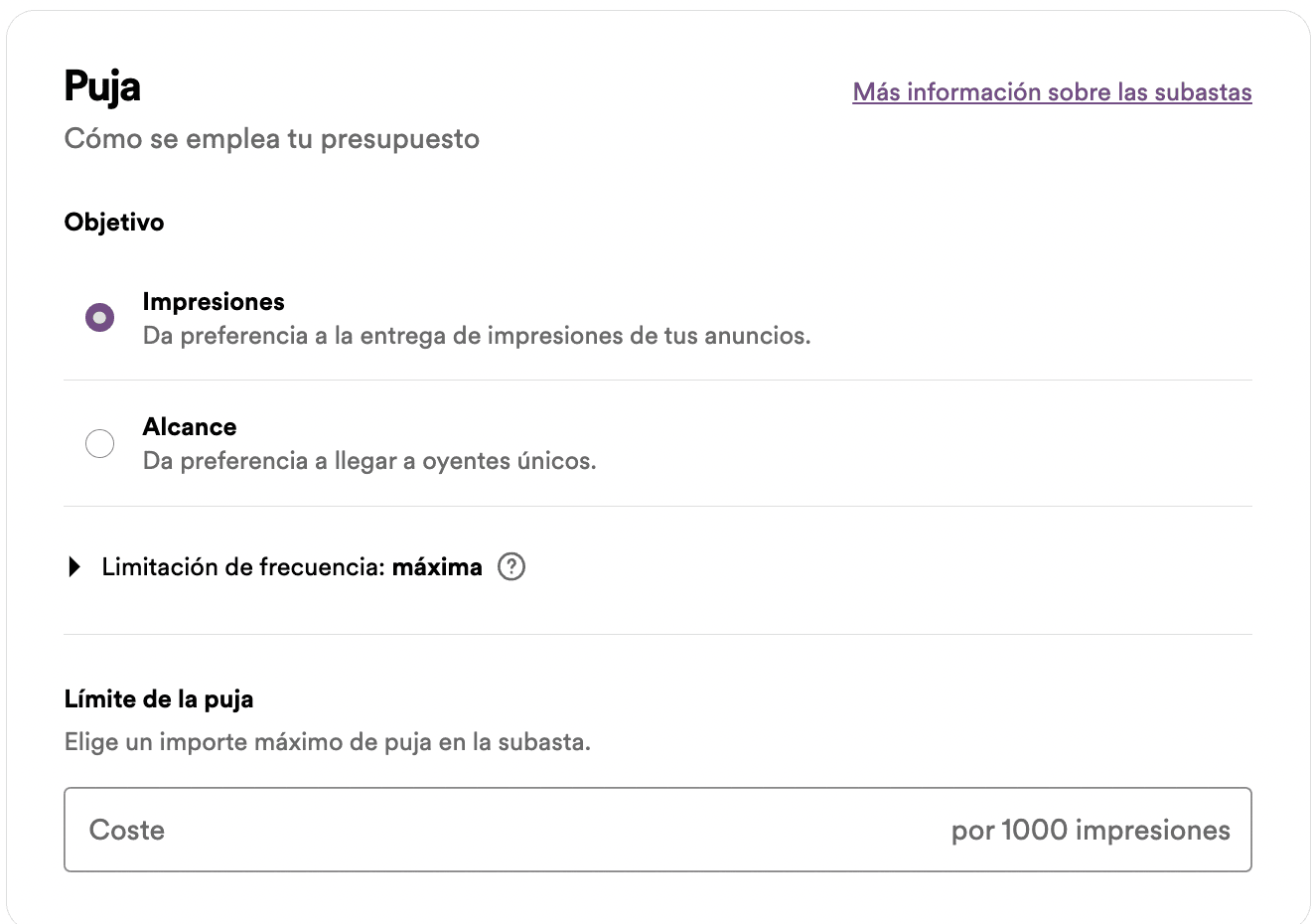 crear campaña spotify ad studio grupo anuncios pujas