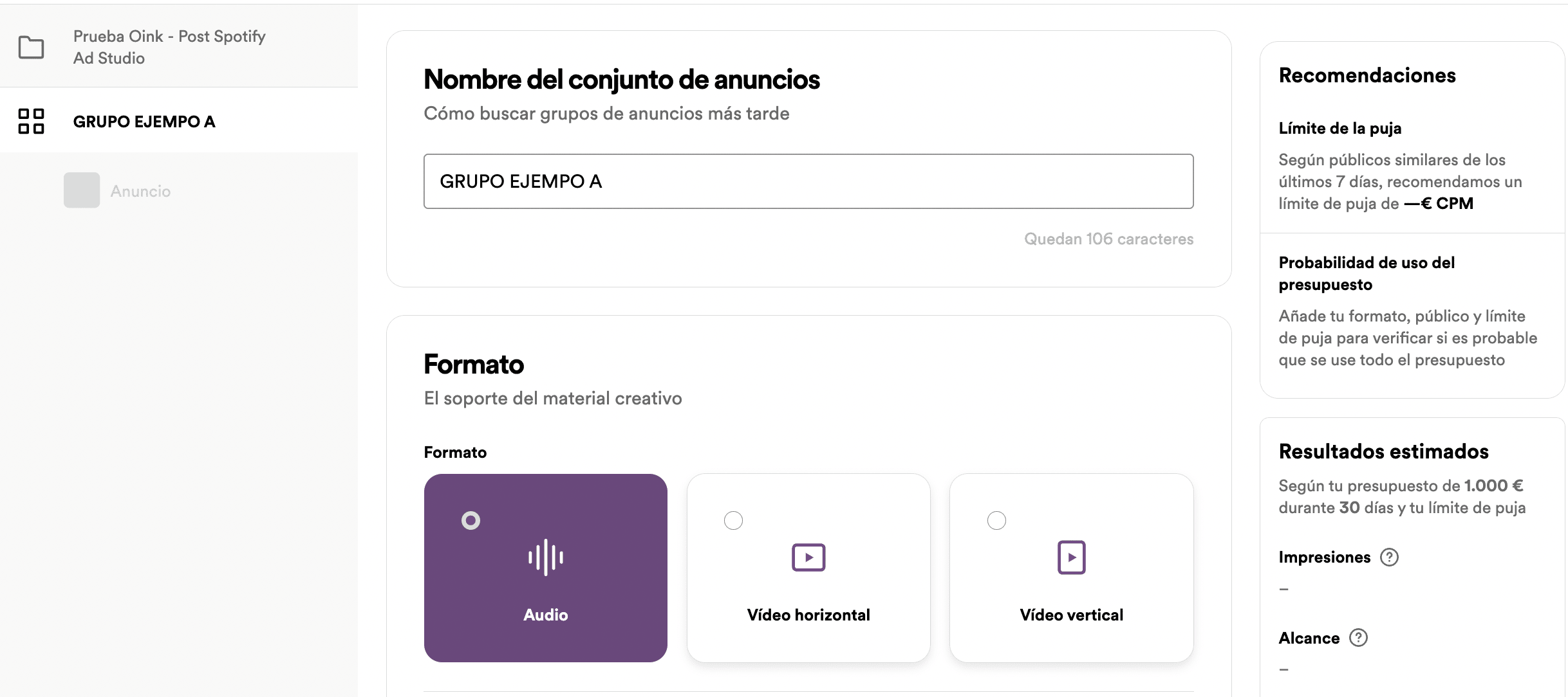 crear campaña spotify ad studio grupo anuncios