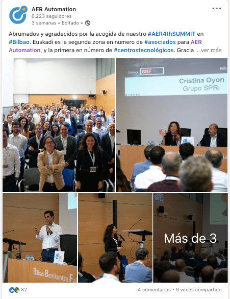 Ejemplo  de publicación sobre un evento en Linkedin por AER Automation