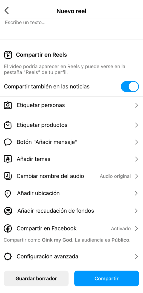 novedades instagram Compartir un reels en Instagram y Facebook al mismo tiempo