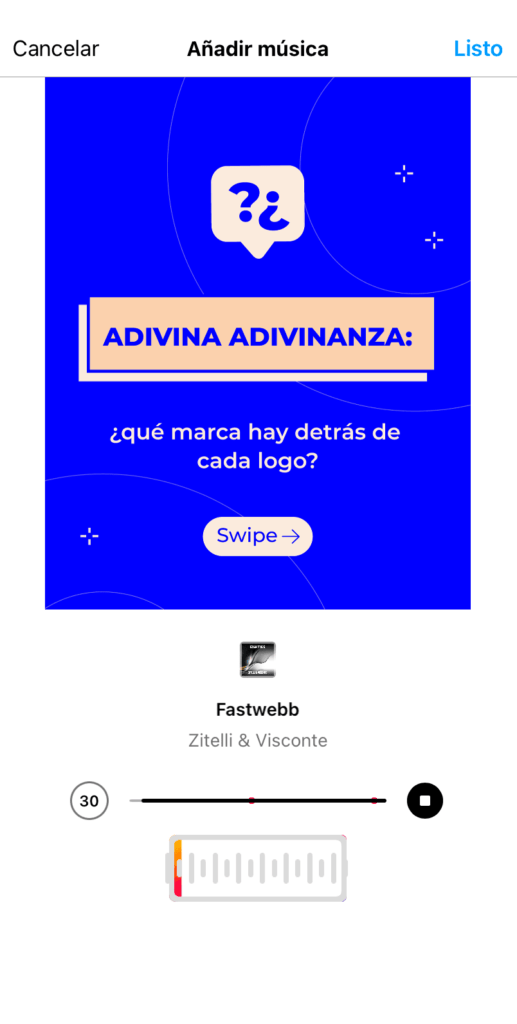 Post en el feed de imágen fija con música