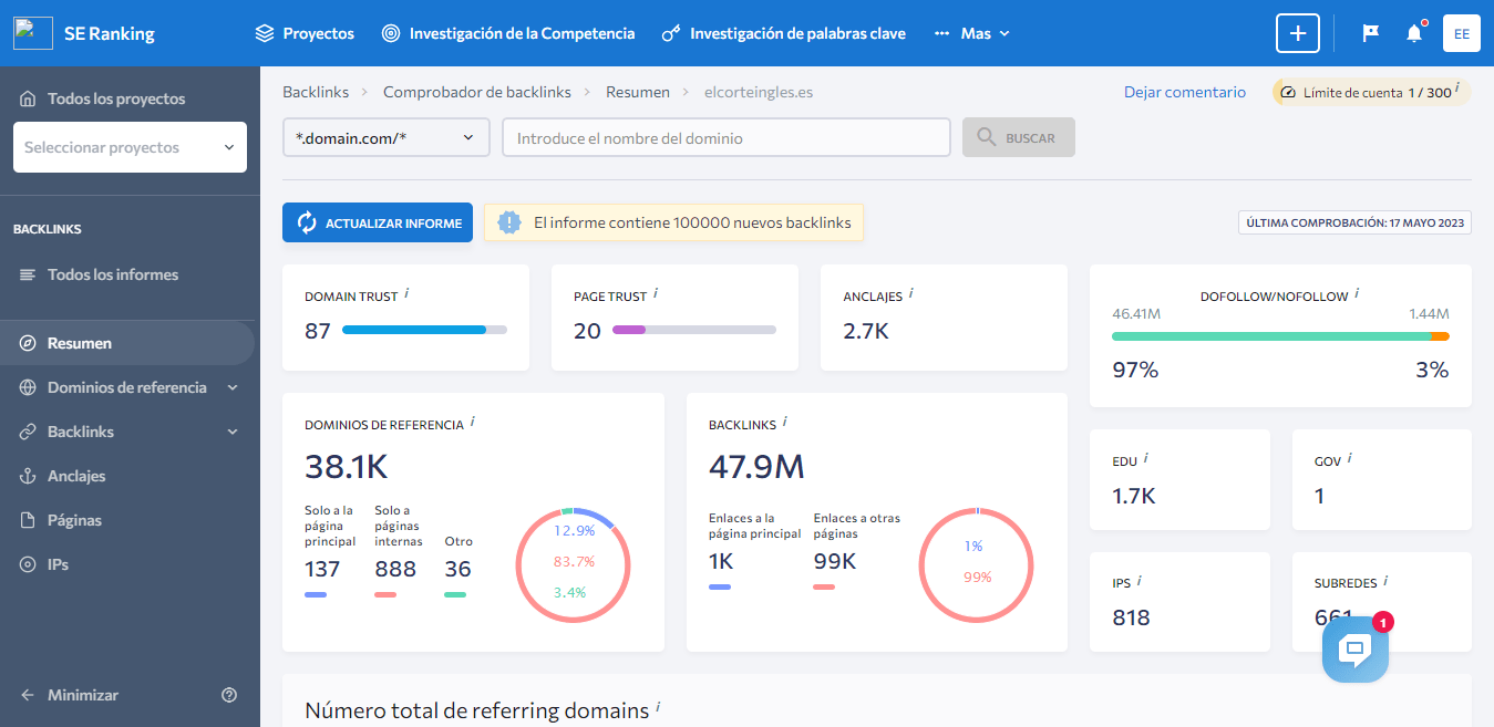 Herramienta Backlink Checker de SE Ranking Herramienta Backlink Checker de SE Ranking