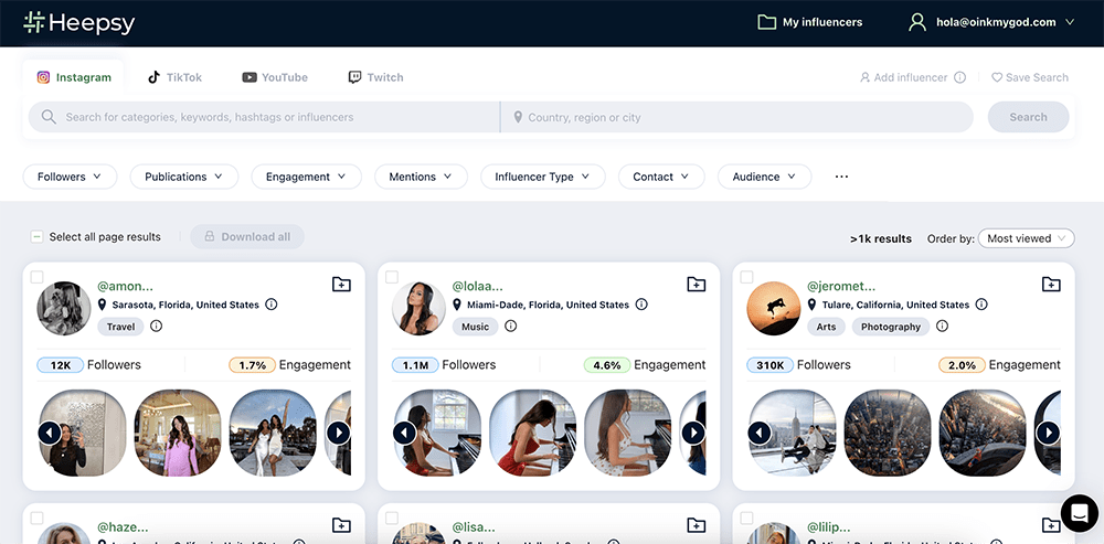 heepsy herramienta buscar influencers