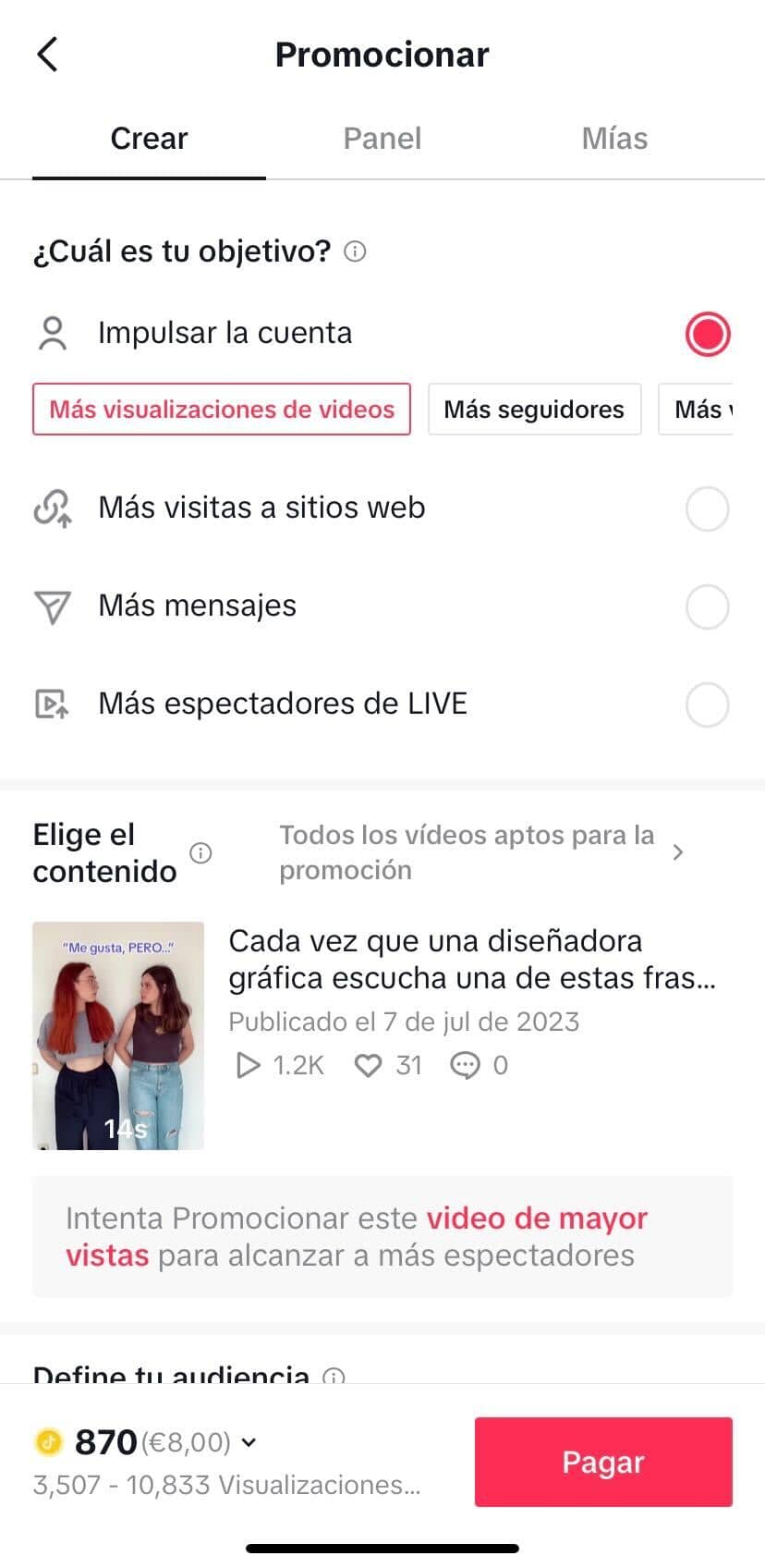 tiktok objetivo promocion