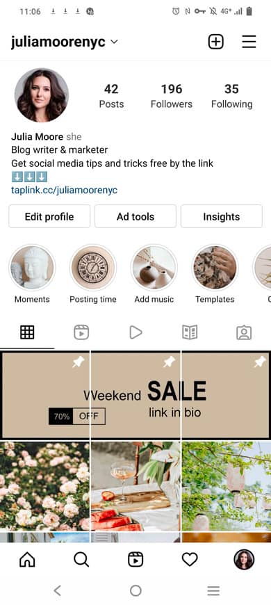 ejemplo posts fijados instagram anuncios importantes