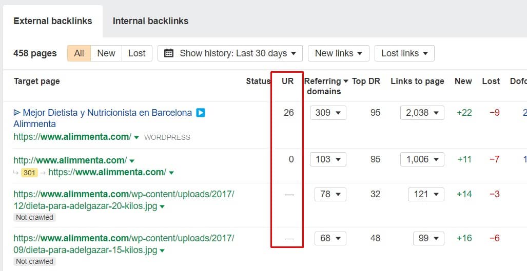 ejemplos paginas con mas autoridad en ahrefs
