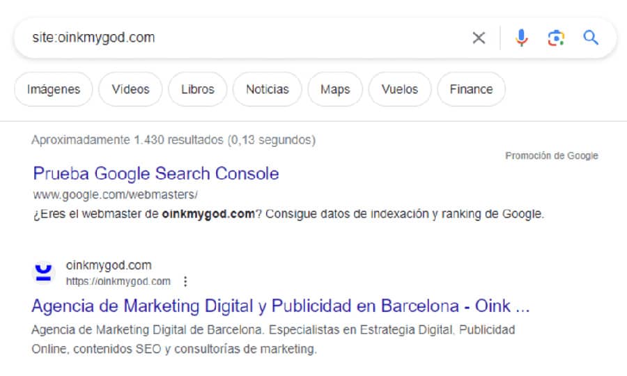 Comando site: con resultados