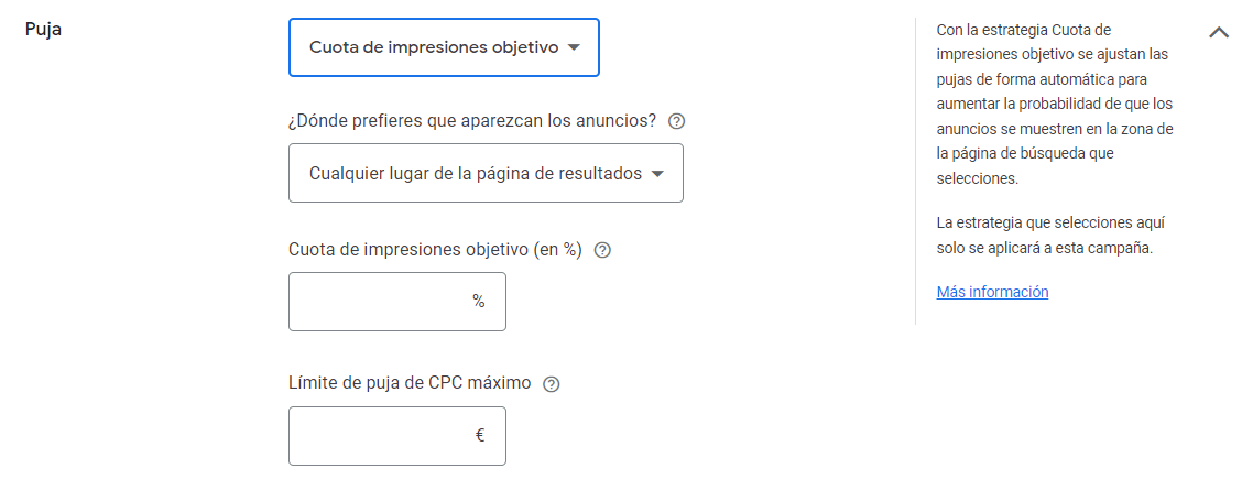 Estrategia de puja de Cuota de Impresiones Objetivo en Google Ads Estrategia de puja de Cuota de Impresiones Objetivo en Google Ads