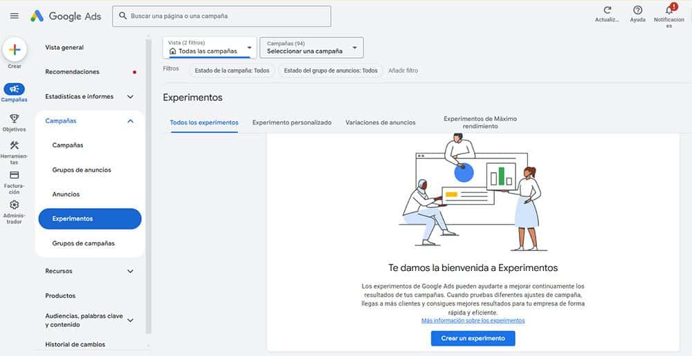 google ads experimentos ab