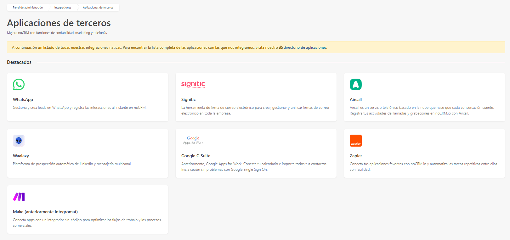 nocrm aplicaciones de terceros