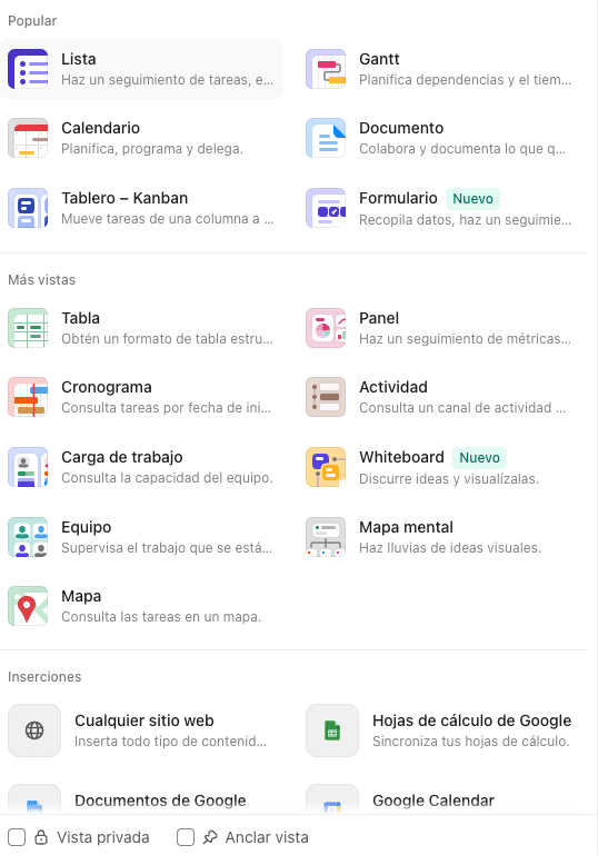 clickup vistas personalizables